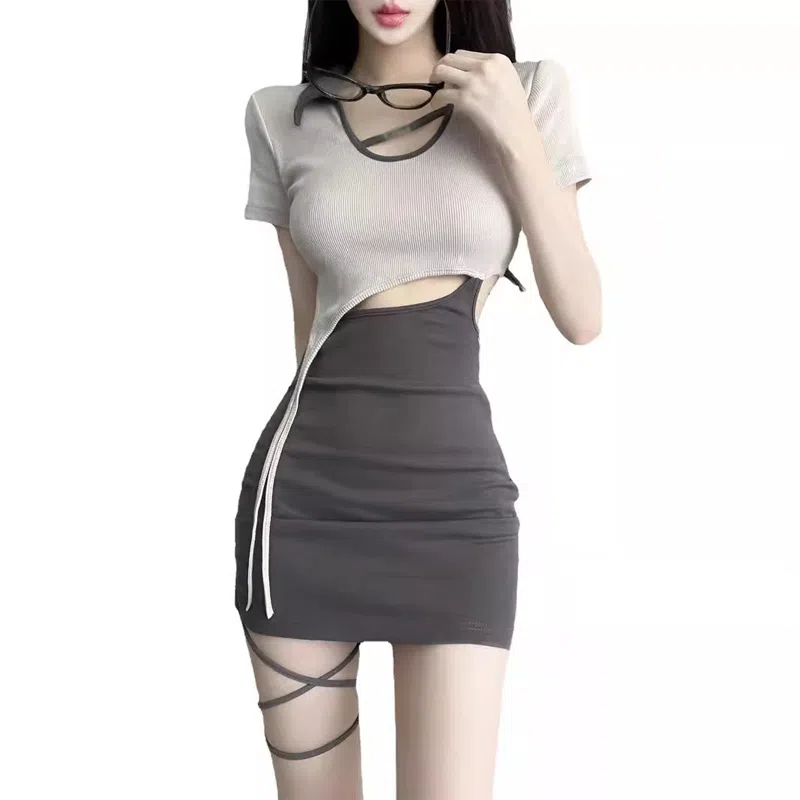 JUFU Slim U-Neck Dress Gray