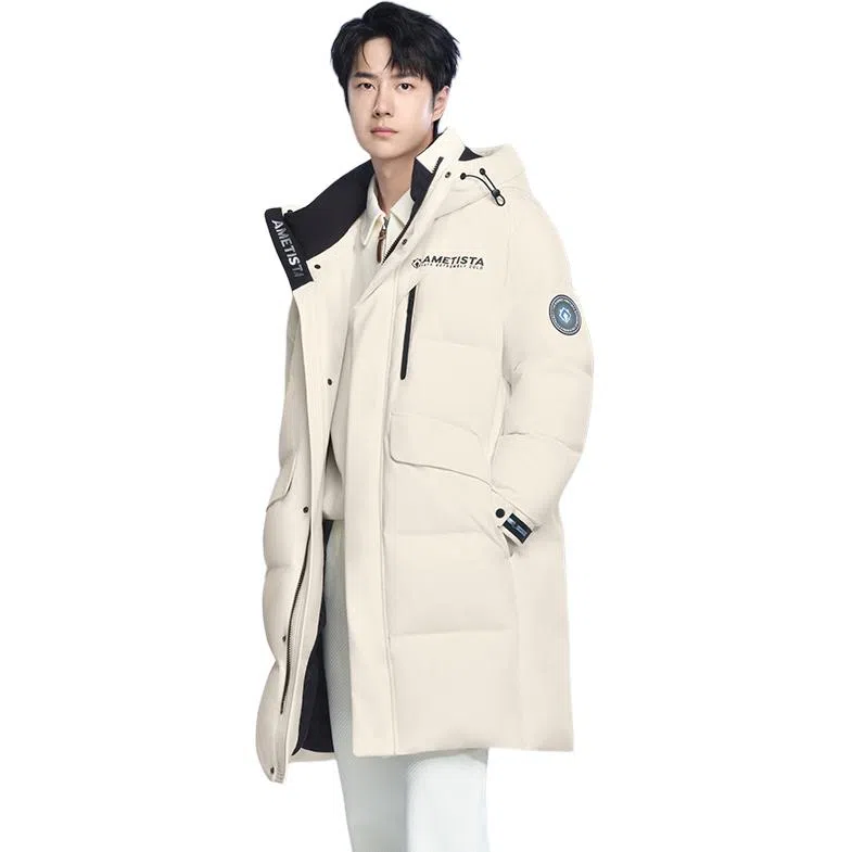 鸭鸭 中长款过膝时尚连帽加厚保暖羽绒服 男女同款