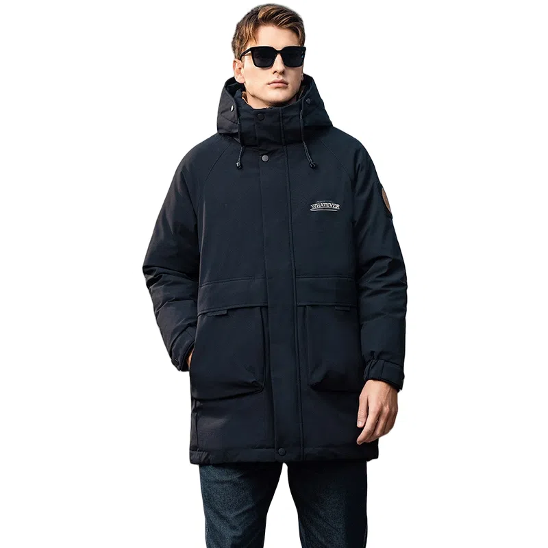 鸭鸭 户外工装系列 连帽时尚韩版加厚休闲运动中长款羽绒服 男女同款