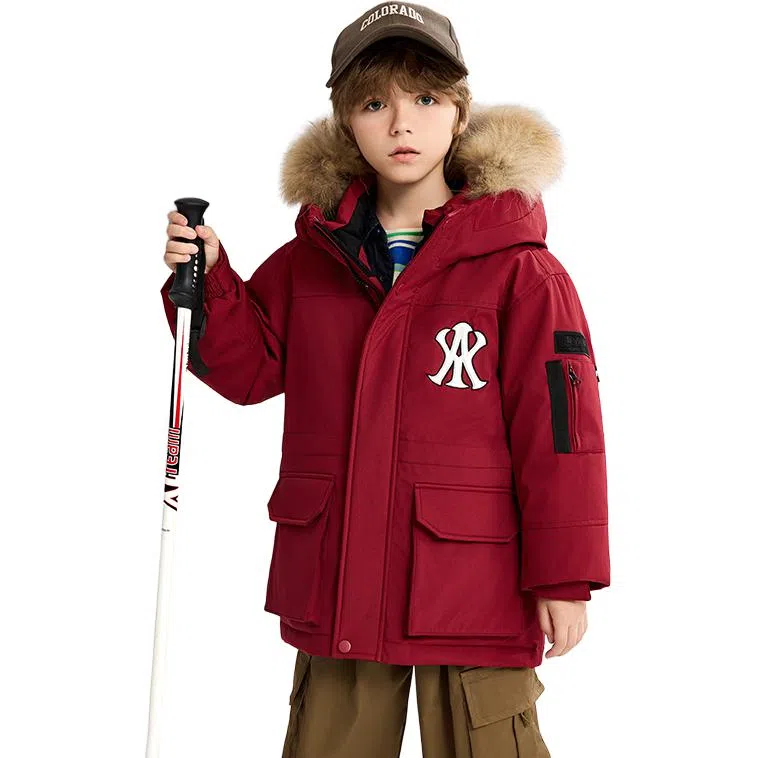 鸭鸭 玩雪系列 加厚防风保暖连帽短款鸭绒羽绒服 青少年