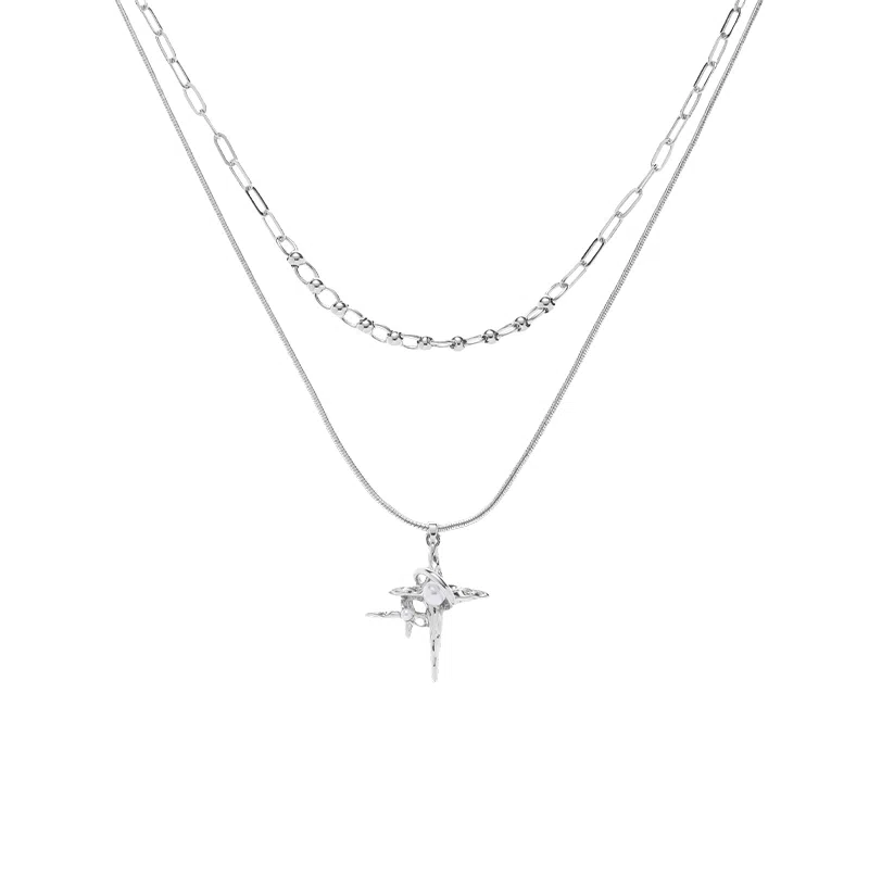 暖瞳 精致小巧四芒星镂空设计双层叠戴时尚个性精致简约百搭高级感 合金 项链 女款