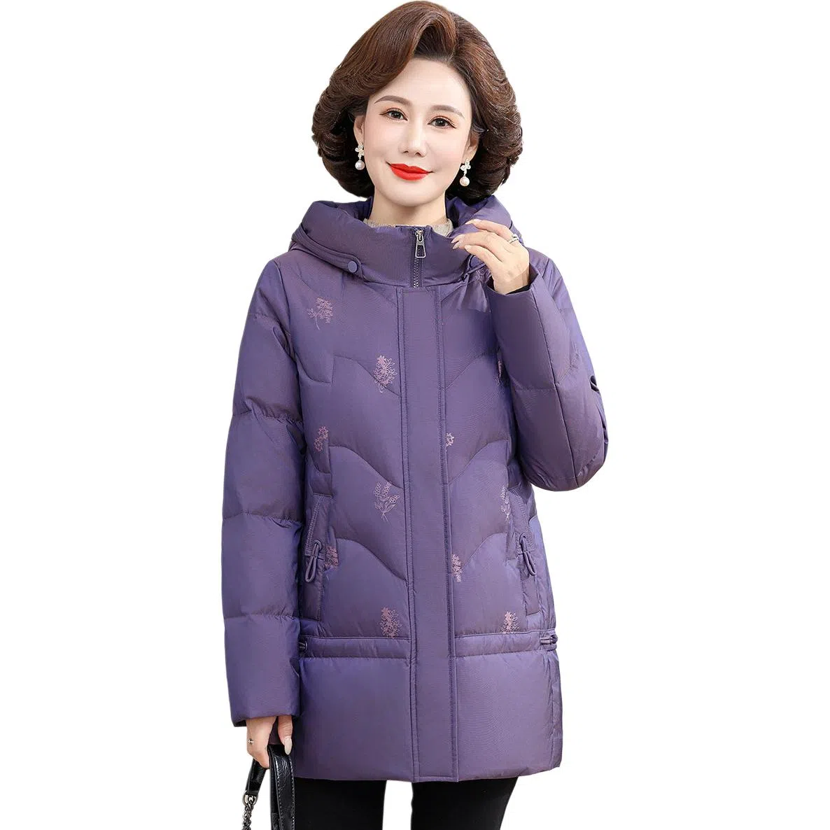 鸭鸭 冬季防寒经典连帽保暖时尚中老年妈妈装羽绒服 女款