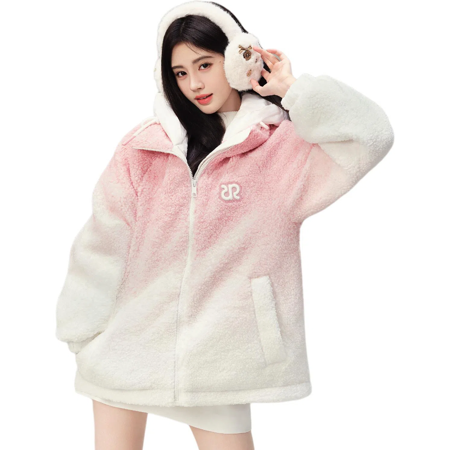 鸭鸭 渐变加厚保暖韩系可爱防风连帽长袖羽绒服 女款