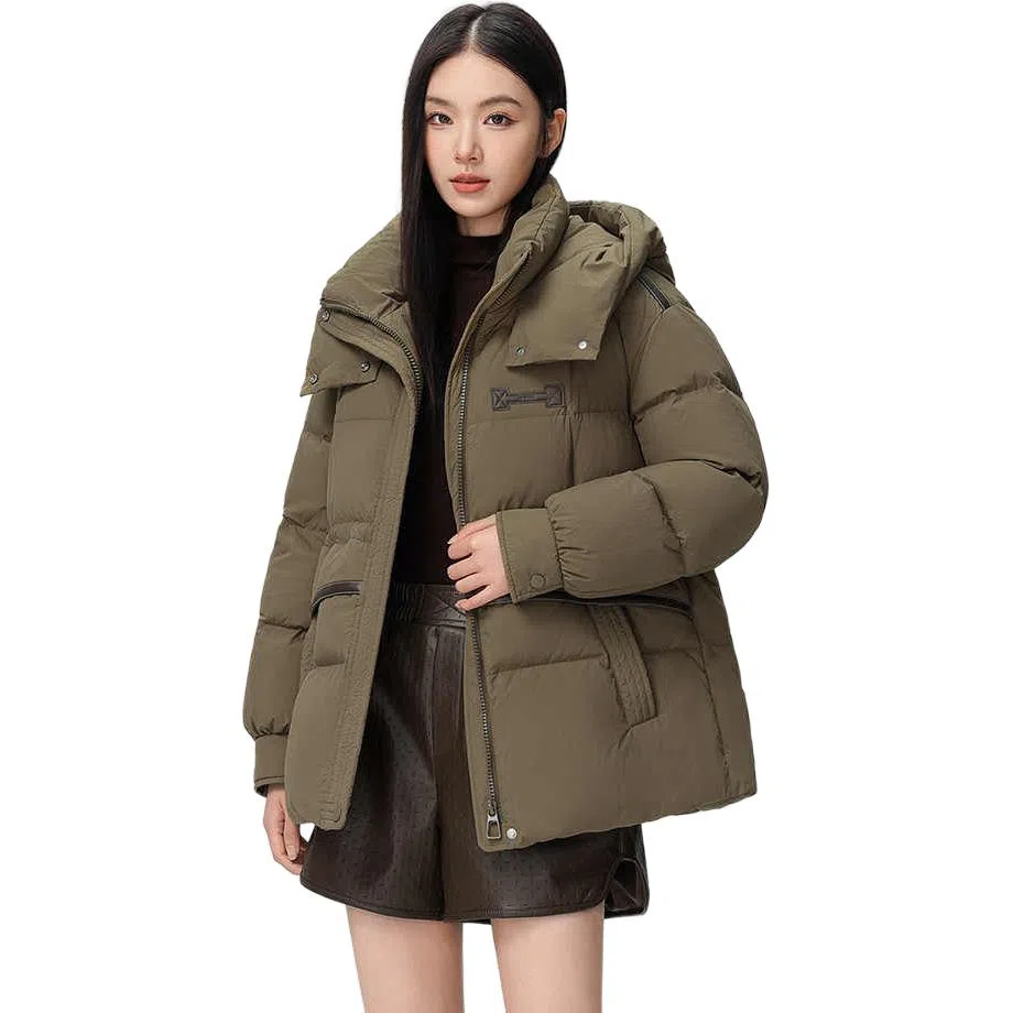 鸭鸭 简约拉链长袖连帽羽绒服 女款