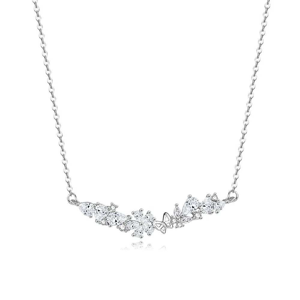 【S999纯银】 六桂福珠宝 微笑紫藤花项链气质百搭轻奢小众高级精致优雅满钻大气时尚简约 足银 锁骨链 女款