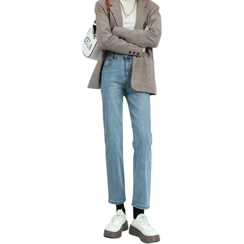 玫丝朵 法式高腰修身弹力九分牛仔裤 女款