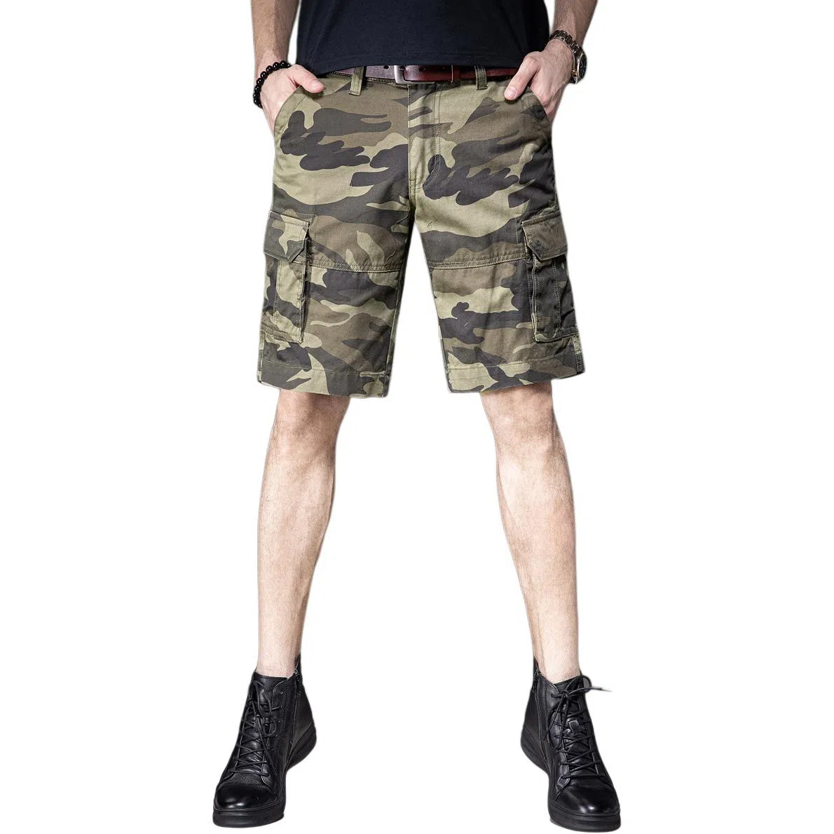 贵色 休闲百搭潮牌简约五分裤直筒薄款宽松弹力工装短裤 男女同款