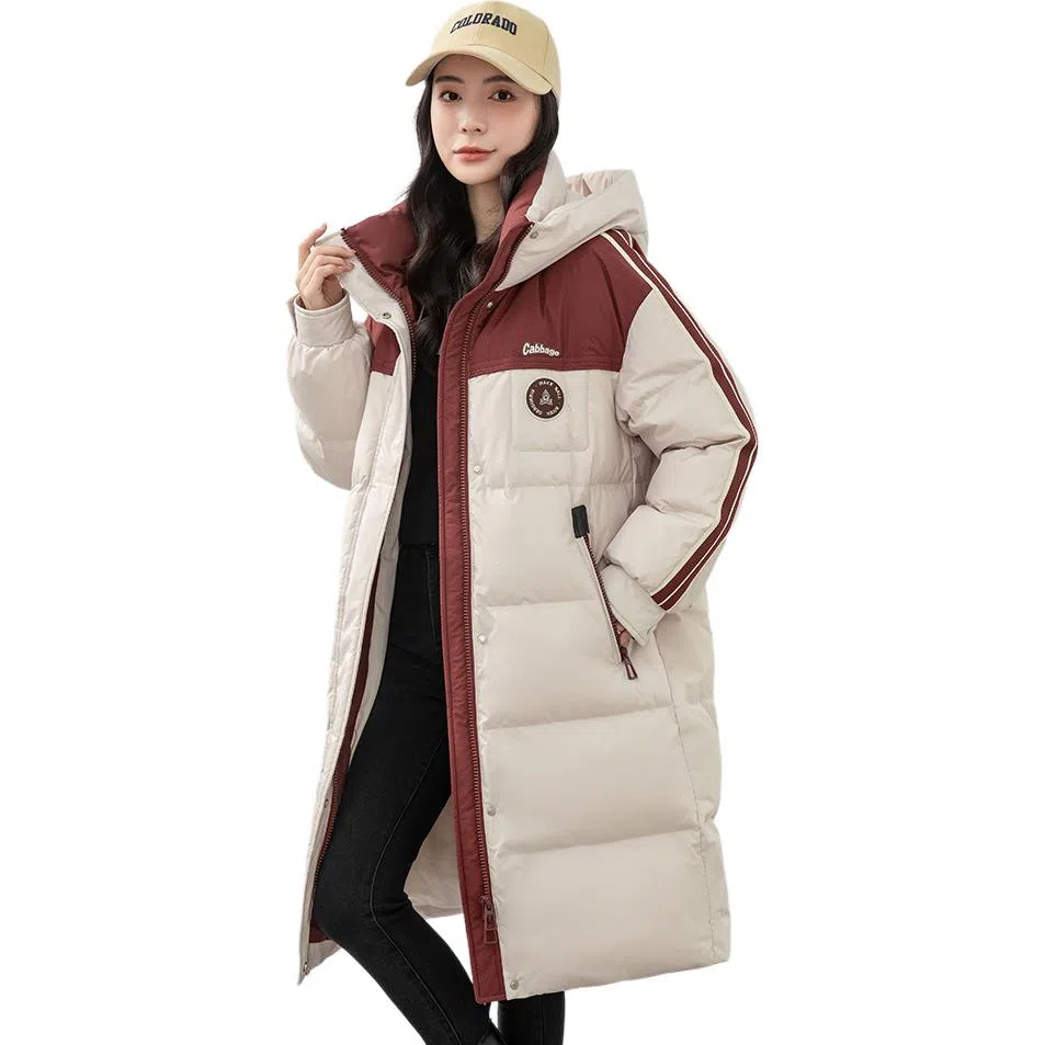 鸭鸭 拼色连帽拉链羽绒服 女款