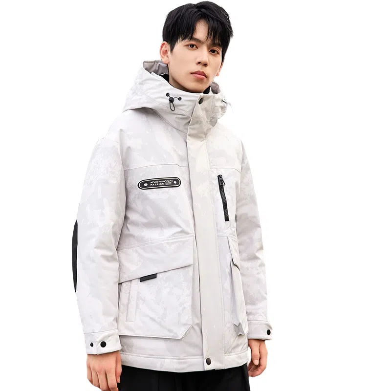 鸭鸭 中长款加厚连帽户外羽绒服 男款