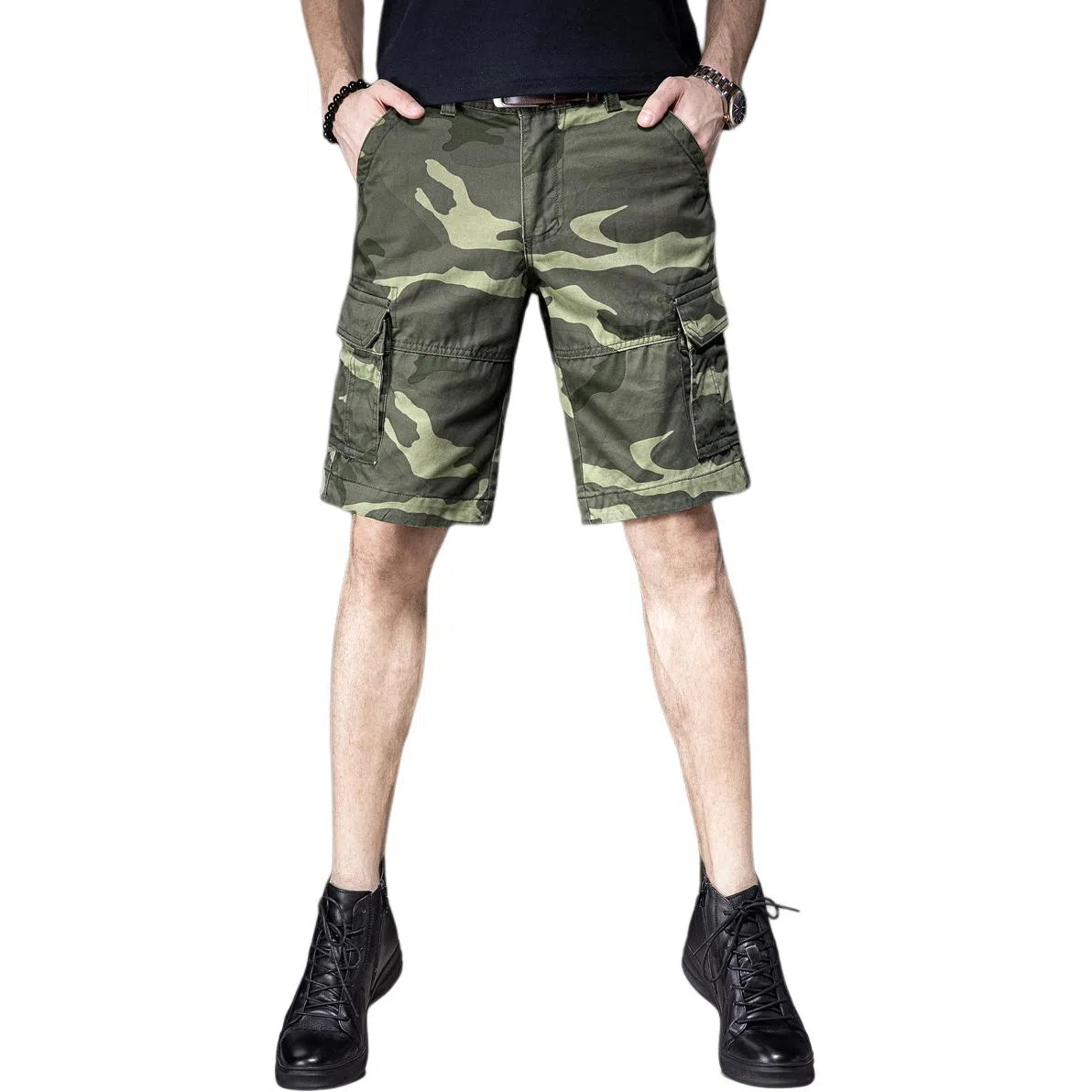 贵色 休闲百搭潮牌简约五分裤直筒薄款宽松弹力工装短裤 男女同款