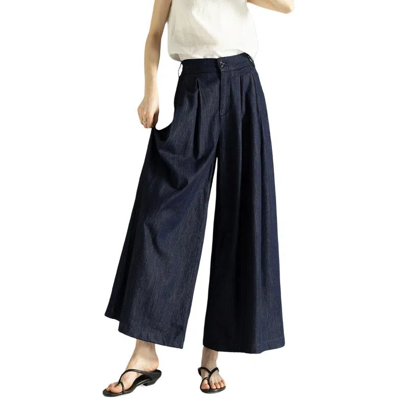 【dme】 宽松版型舒适百搭风格直筒版型原色牛仔立体压褶九分显瘦阔腿裤牛仔裤 女款