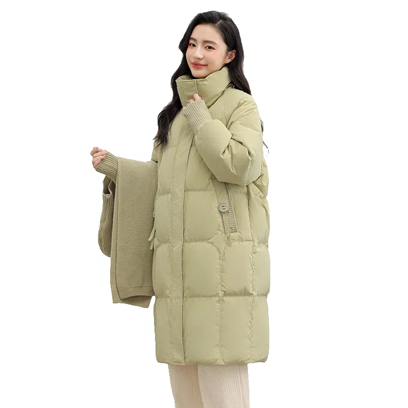 鸭鸭 连帽可拆卸两穿纯色韩版宽松通勤时尚气质百搭甜美校园风羽绒服 女款