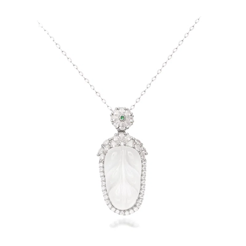 幸囍礼 金枝玉叶树叶 新中式国风叶子 轻奢温柔优雅气质颈链 玉髓 玉石项链 女款