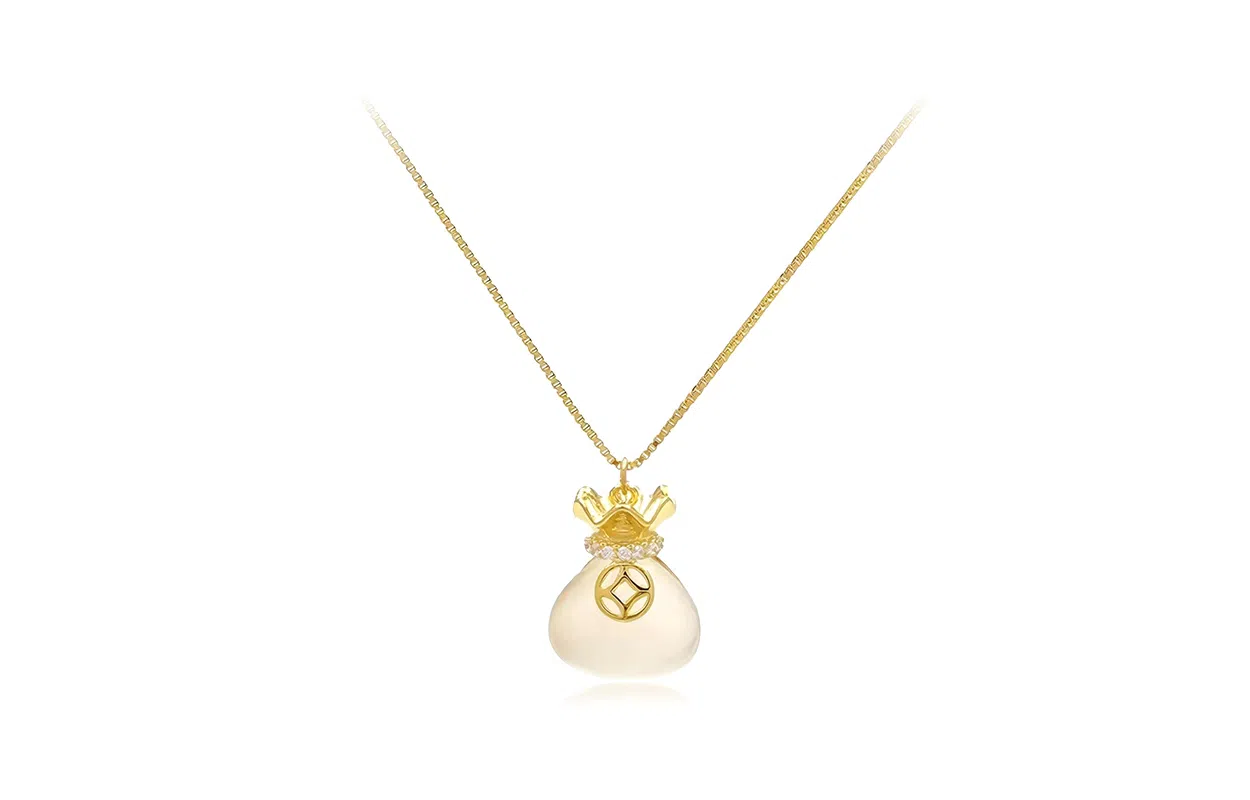 水贝之星 玲珑福袋 国潮复古新中式精致萌趣可爱招财纳福闪耀灵动聚宝铜钱转运珠锁骨链 合金 项链 男女同款情侣款