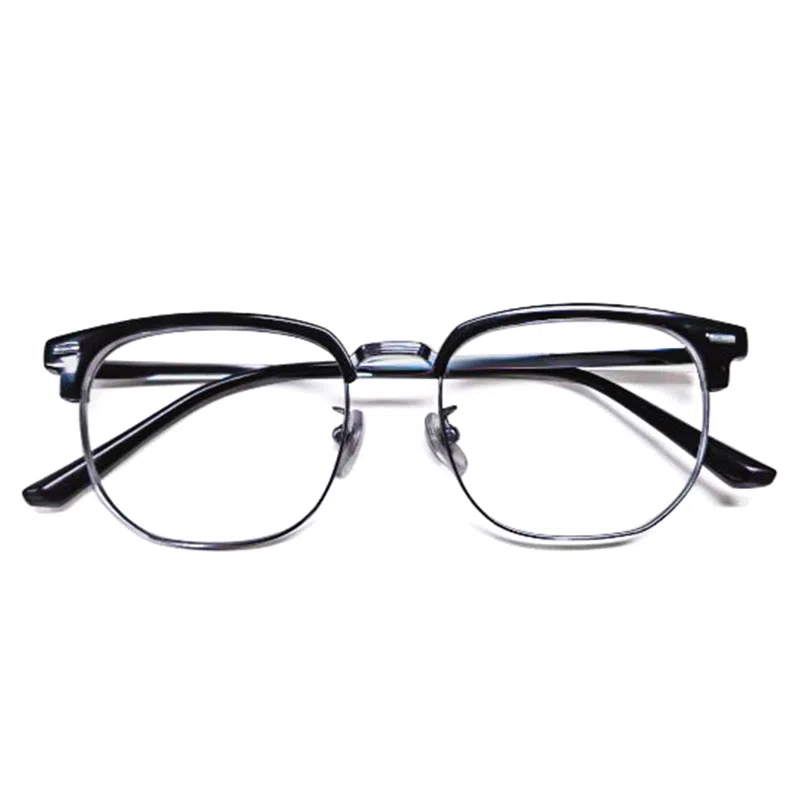 【可配度数】 苍木优品 透灰色商务半框近视可定制防蓝光近视镜片纯钛镜框黑银配色显脸小 β钛合金 方形 功能性眼镜 男女同款情侣款