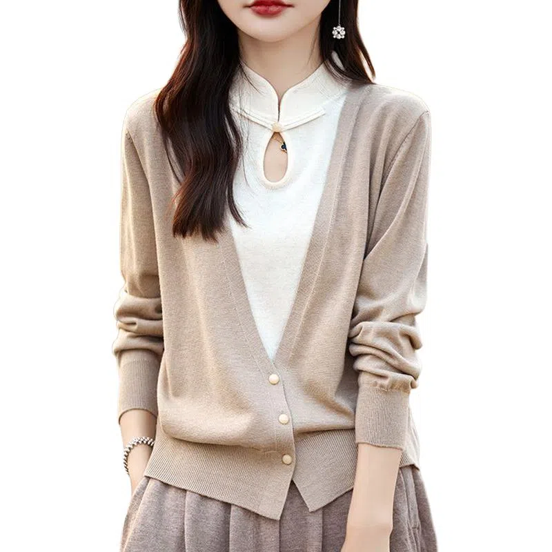 水中花 国风假两件开衫盘扣针织衫 女款