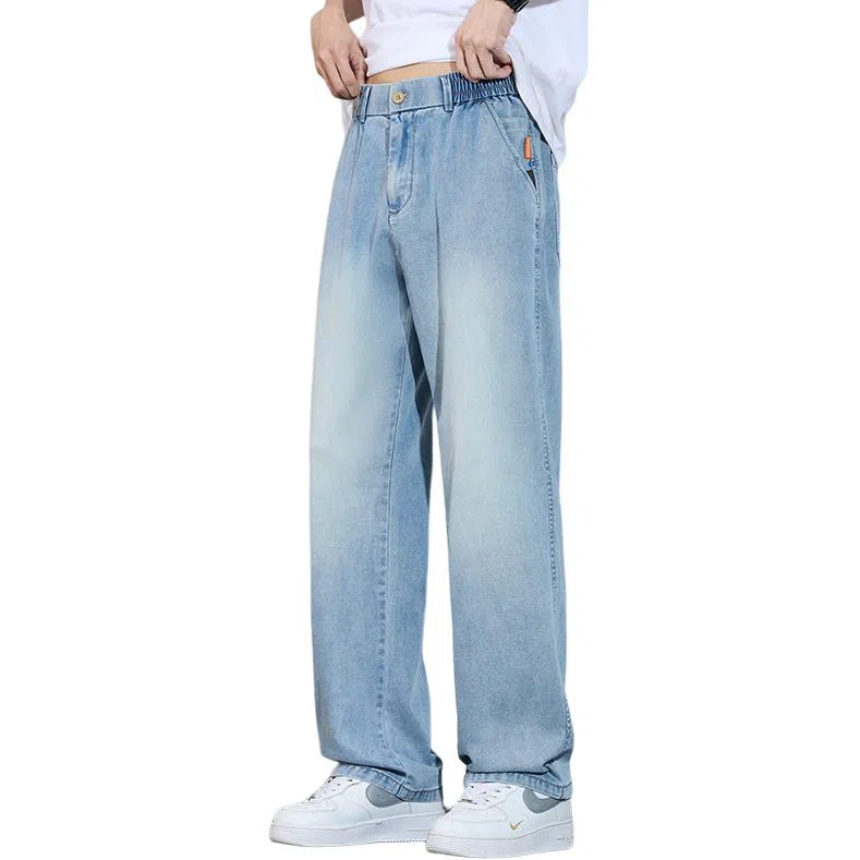 顶峰保罗 莱赛尔凉感透气水洗直筒长裤美式复古高街宽松小众百搭高级感薄款透气阔腿牛仔裤 男女同款