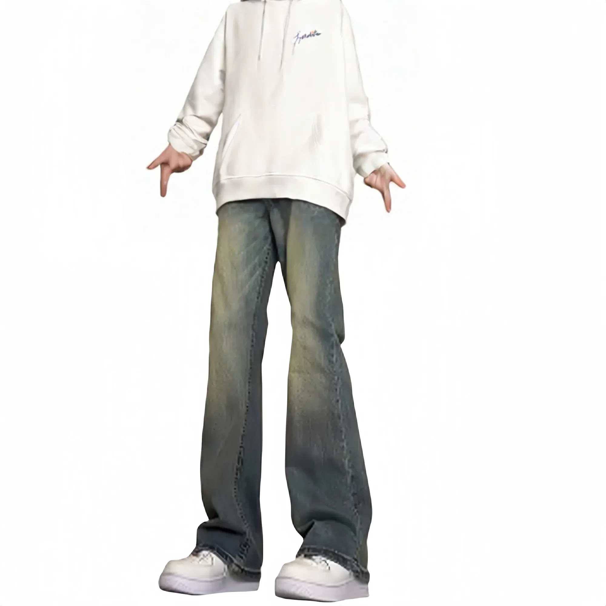 木林森 美式高街复古废土风水洗做旧中腰宽松直筒通勤百搭亲肤柔软舒适休闲耐磨垂感牛仔裤 男女同款