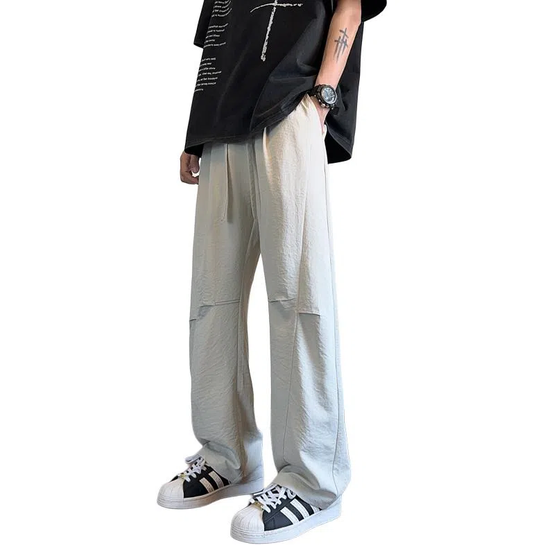 顶峰保罗 凉感冰丝薄款褶皱伞兵直筒长裤子美式薄款速干透气潮牌宽松百搭运动阔腿休闲裤 男女同款