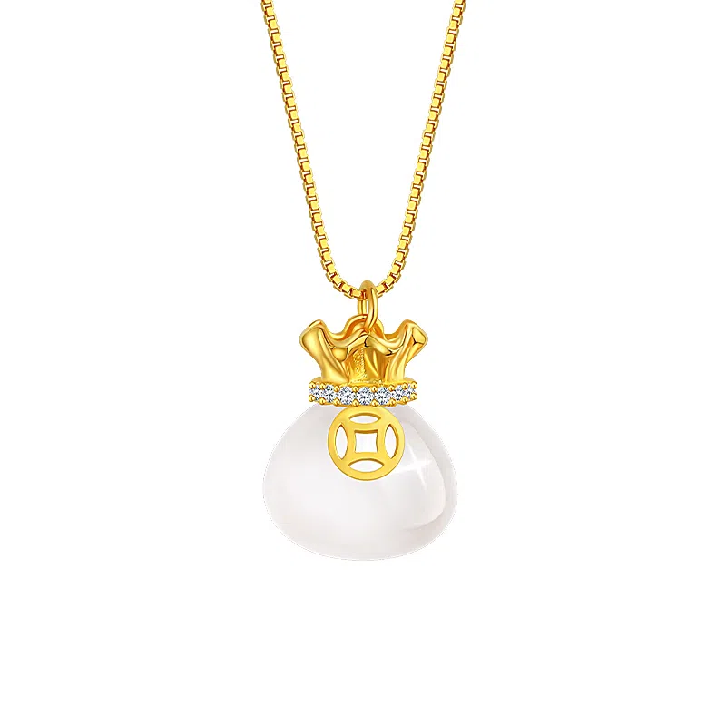 中国珠宝 福袋高级感轻奢如意招财吊坠 玉髓 玉石项链 女款