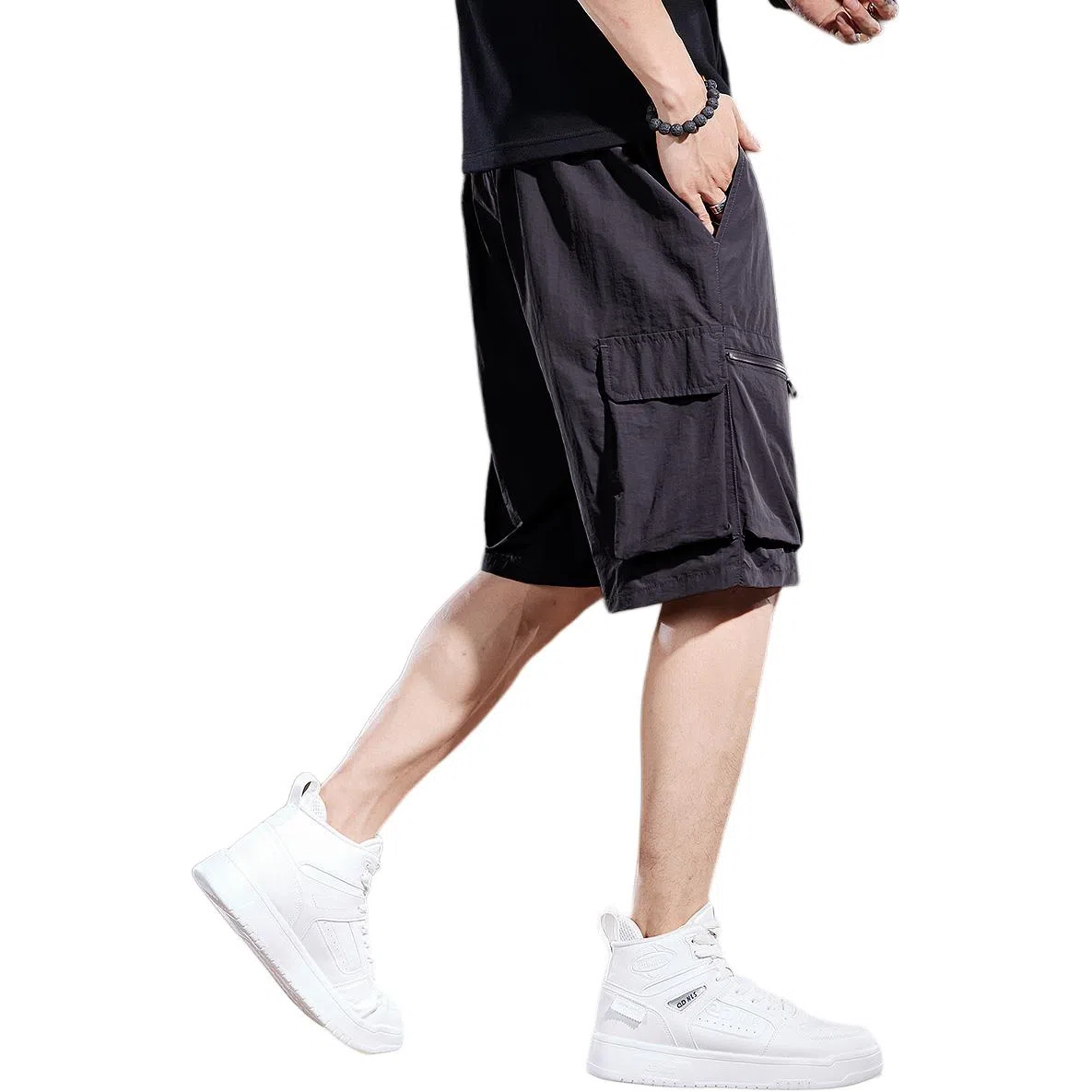 贵色 夏季 纯色口袋废土风男装机能风高端美式冰丝速干潮牌英伦风设计感宽松直筒休闲运动五分裤工装短裤 男女同款 基础色（黑灰白等）