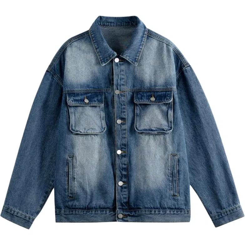 【dme】 美式简约工装复古夹克日系春秋潮牌水洗渐变上衣宽松休闲情侣百搭舒适时尚长袖牛仔外套 男女同款