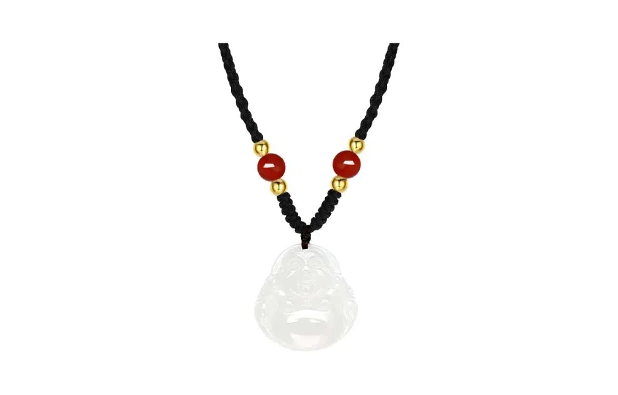 百利金 弥勒佛 国潮复古新中式平安转运顺遂如意简约精致轻奢百搭小众设计转运珠吊坠锁骨链 玉髓 项链 男女同款情侣款