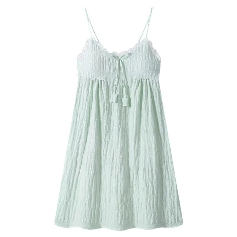 夏芬妍 甜美可爱少女粉蕾丝边蝴蝶结吊带家居服舒适柔软休闲带胸垫可外穿睡裙 女款
