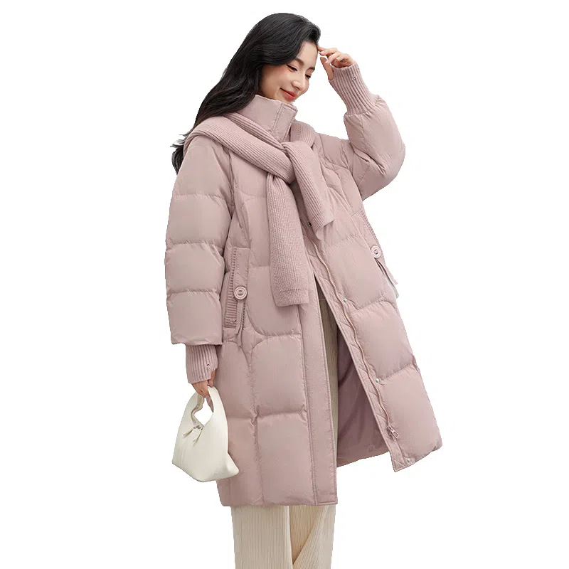 鸭鸭 连帽可拆卸两穿纯色韩版宽松通勤时尚气质百搭甜美校园风羽绒服 女款