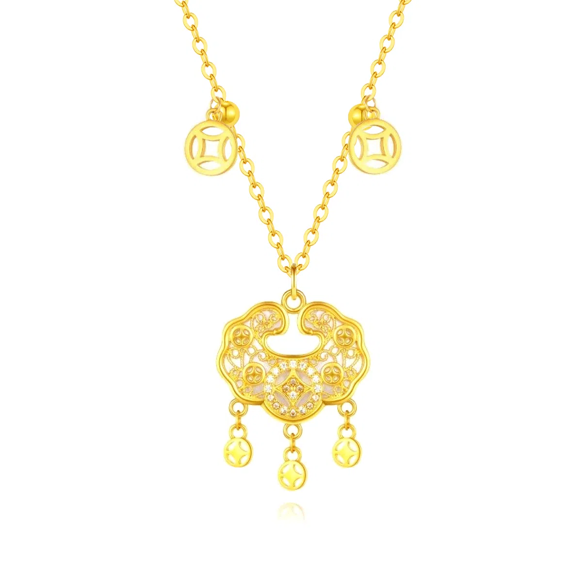 【S925银 四方来财】 七好美银 铜钱平安锁新中式国潮复古新颖轻奢精致招财纳福福气满满福运祥云长命锁极简高级百搭#好运 首饰 项链 女款