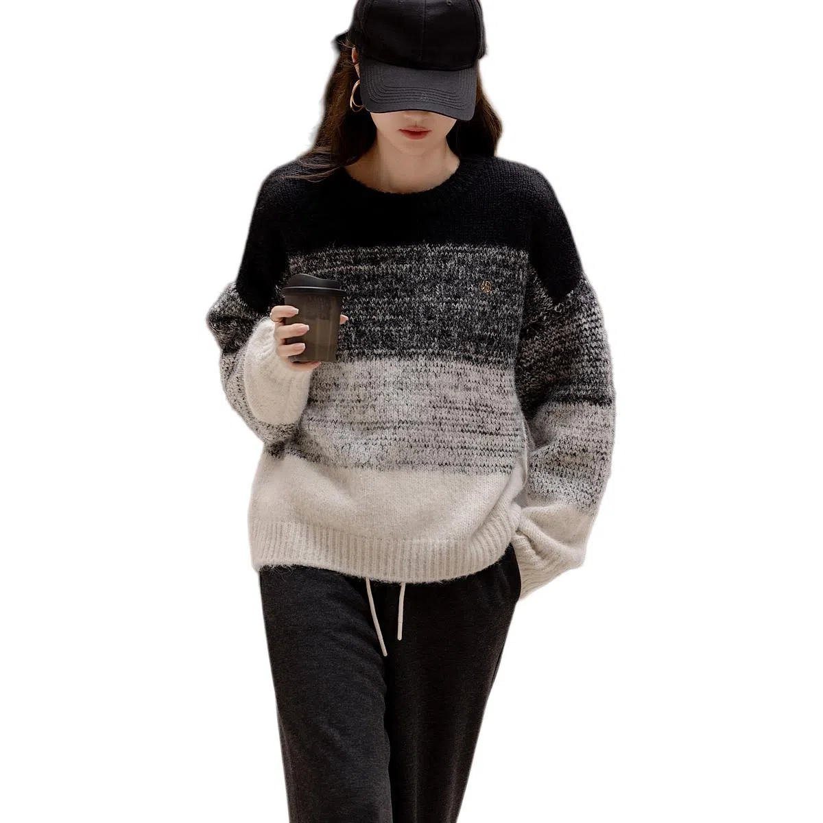 【dme】 拼色圆领套头针织衫 女款 黑色