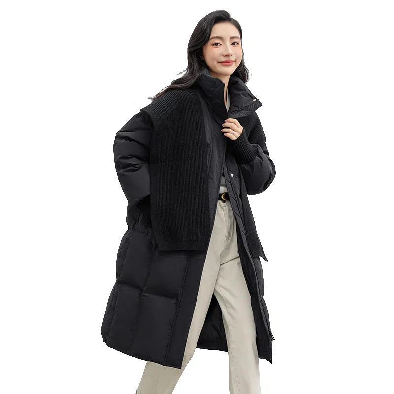 鸭鸭 连帽可拆卸两穿纯色韩版宽松通勤时尚气质百搭甜美校园风羽绒服 女款