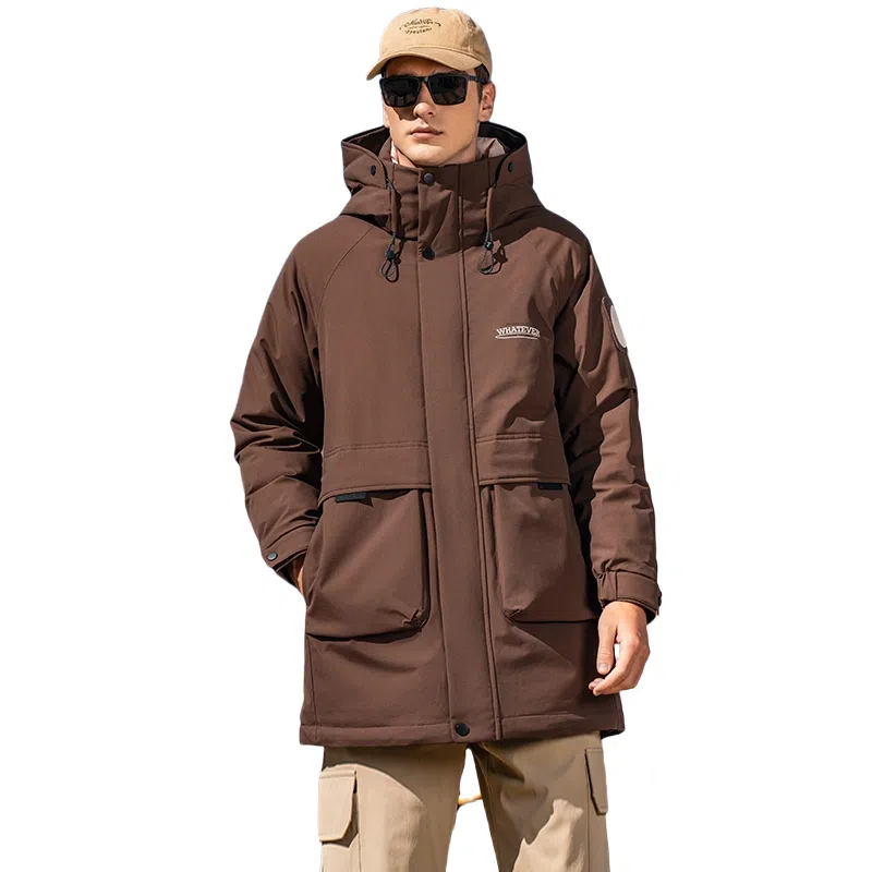 鸭鸭 户外工装系列 连帽时尚韩版加厚休闲运动中长款羽绒服 男女同款