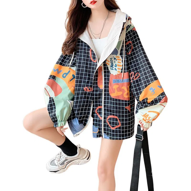 水中花 连帽格子字母卫衣 女款