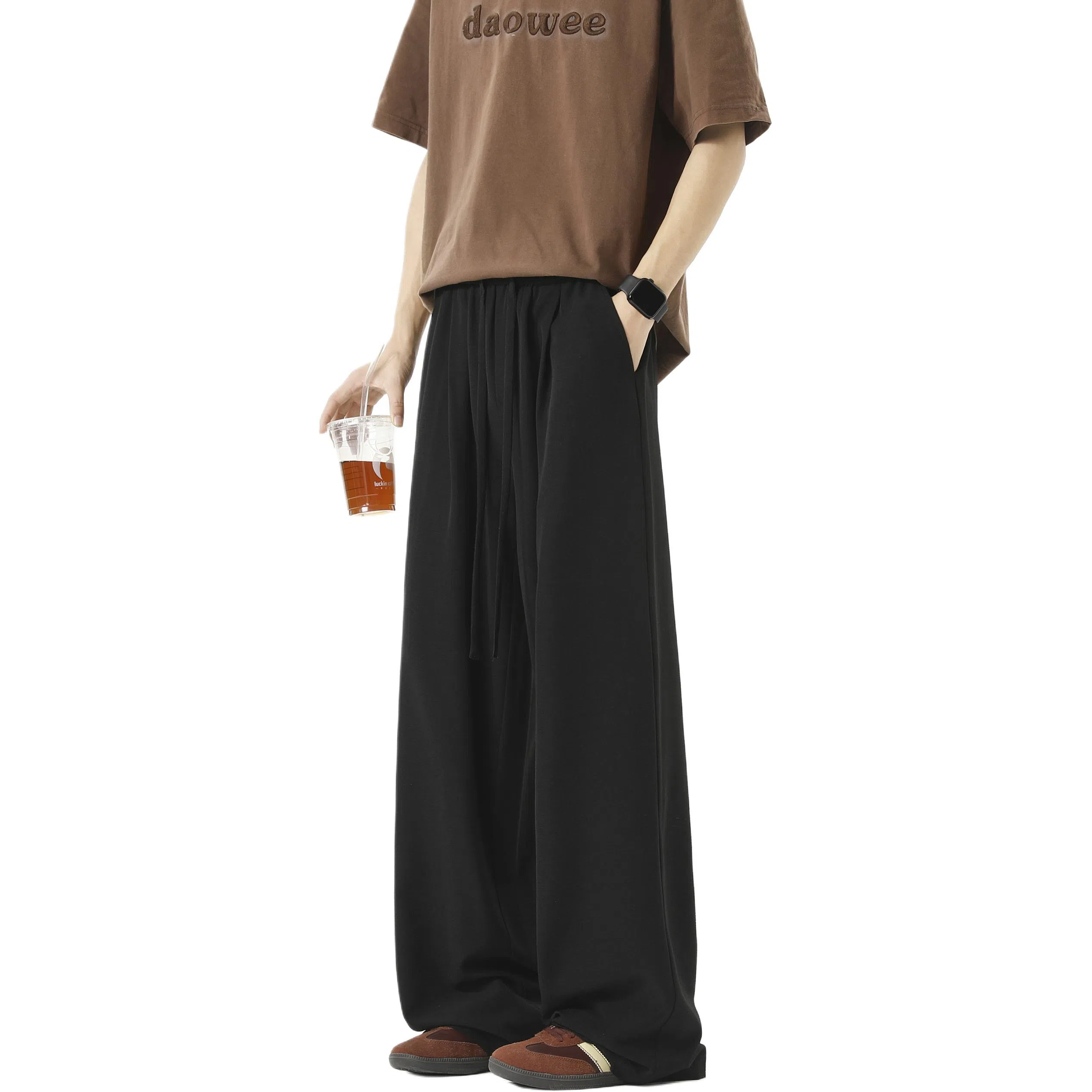 顶峰保罗 冰丝垂感透气凉感直筒长裤无性别主义复古潮牌宽松运动纯色百搭高级感阔腿休闲裤 男女同款