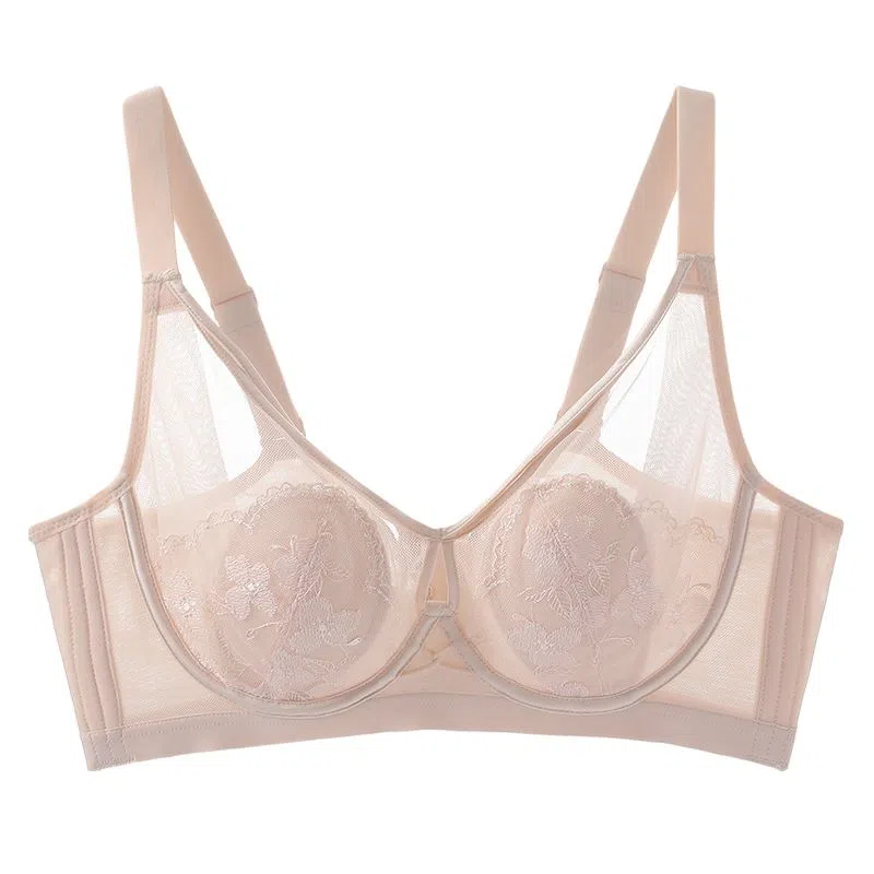 欧迪芬 莫尔代亲肤柔软轻薄透气兔耳杯上托聚拢防下垂收副乳调整型蕾丝全覆盖清凉感文胸 女款