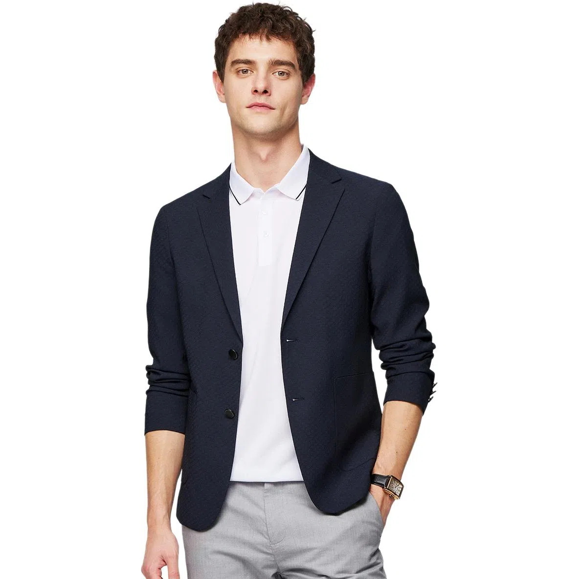 红豆 轻薄透气肌理感弹力商务西装 男款 蓝色