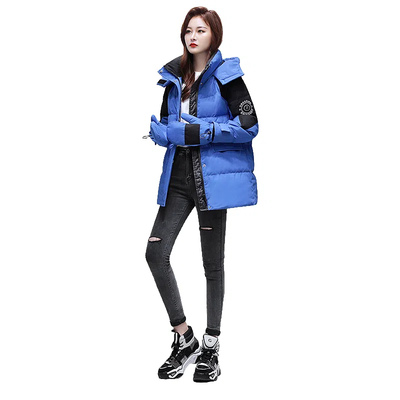 鸭鸭 防寒经典连帽撞色休闲加厚保暖羽绒服 女款