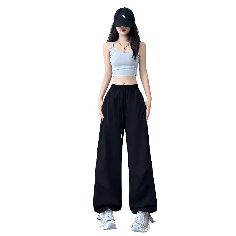 木清清 美式复古小刺绣工装裤慵懒宽松运动速干裤阔腿长裤休闲裤 女款