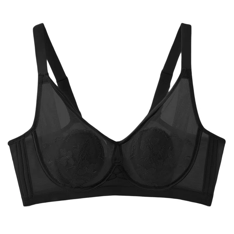 欧迪芬 莫尔代亲肤柔软轻薄透气兔耳杯上托聚拢防下垂收副乳调整型蕾丝全覆盖清凉感文胸 女款