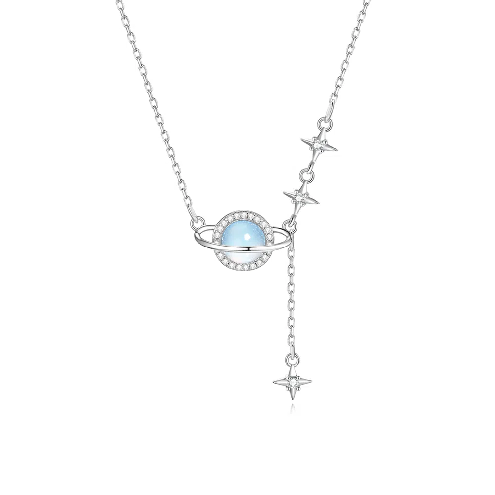 【S925银 宇宙星球】 福韵金 六桂福 星星轻奢灵动闪耀爱意交织星辰大海浪漫优雅简约高级设计 琉璃 项链 男女同款情侣款