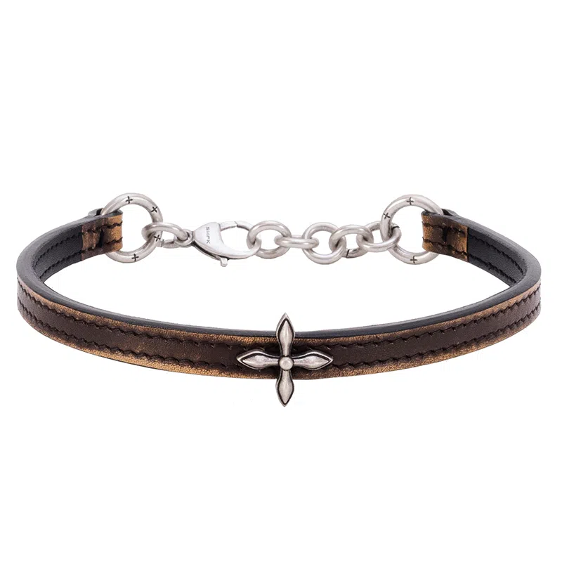 SMFK COMPASS RIVET PATINA LEATHER CHOCKER SMALL