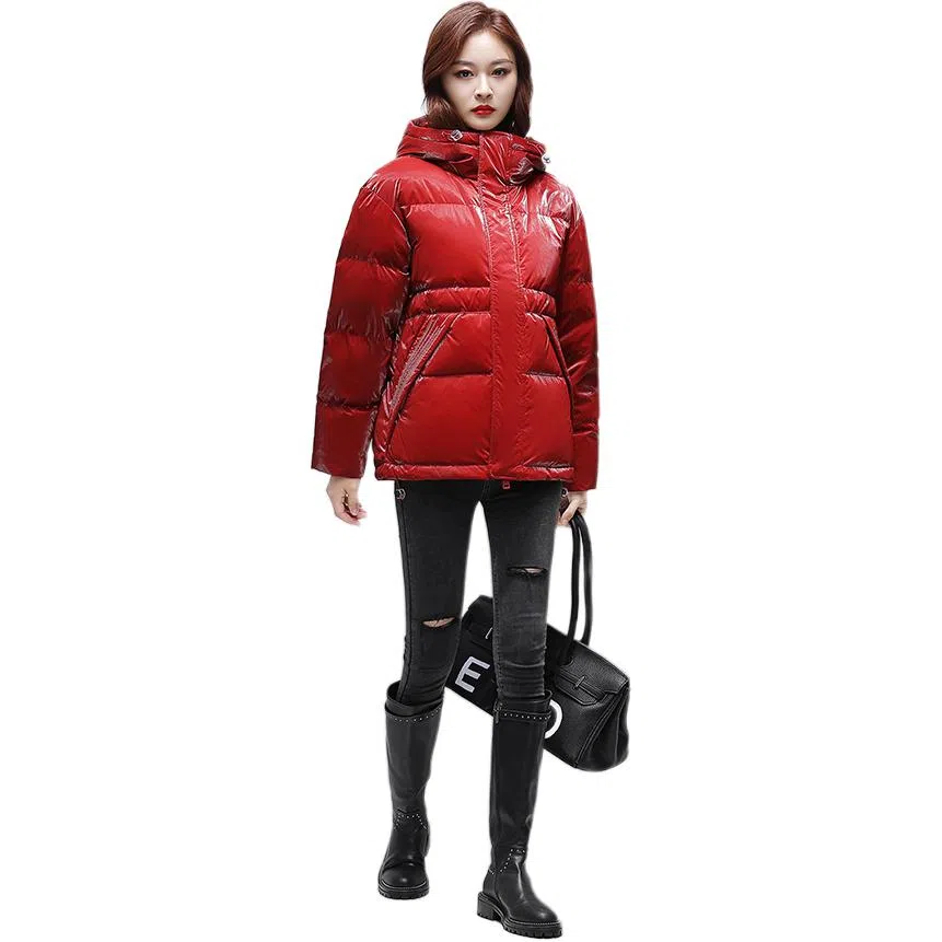 鸭鸭 字母拉链连帽羽绒服 女款