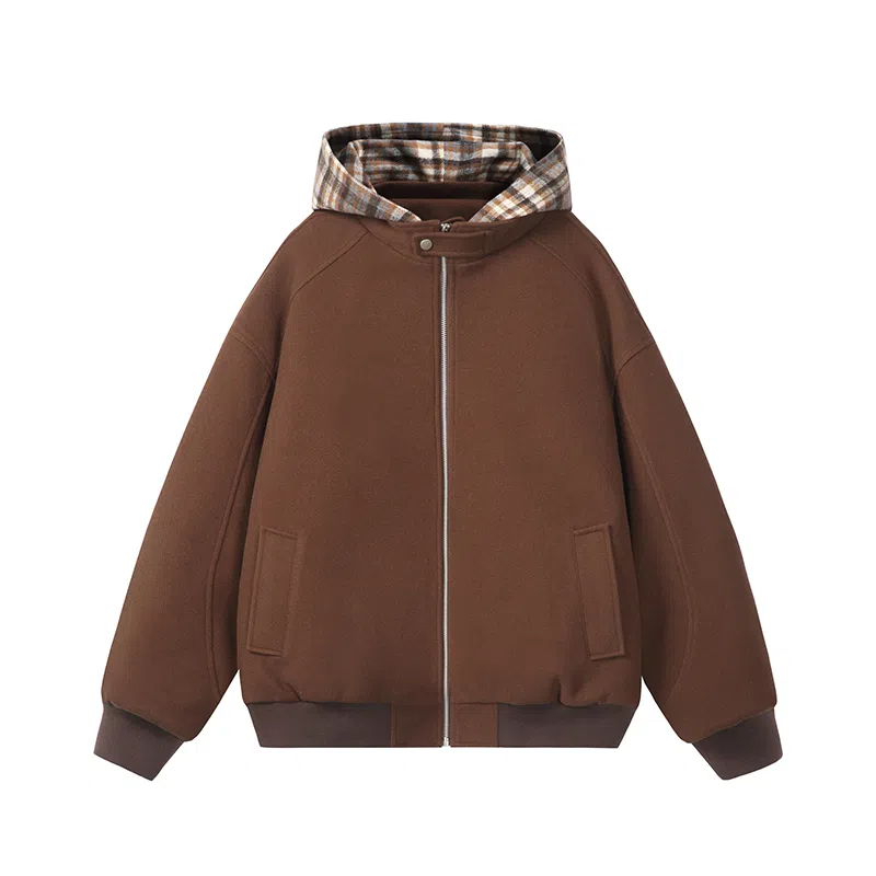 美式复古连帽加绒加厚休闲百搭卫衣夹克棉服 男女同款