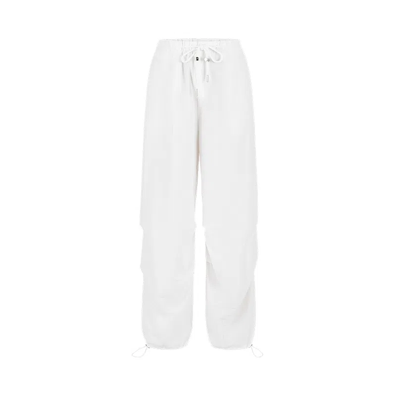 黛尔佳人 抽绳设计高腰显瘦阔腿工装裤 女款