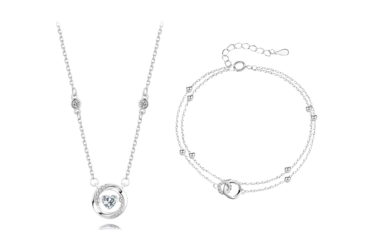 牧言 冷淡风气质简约小众设计高级感 光面立体闪耀灵动爱心圆环锁骨链双层叠戴手饰 合金  莫比乌斯组合套装 女款