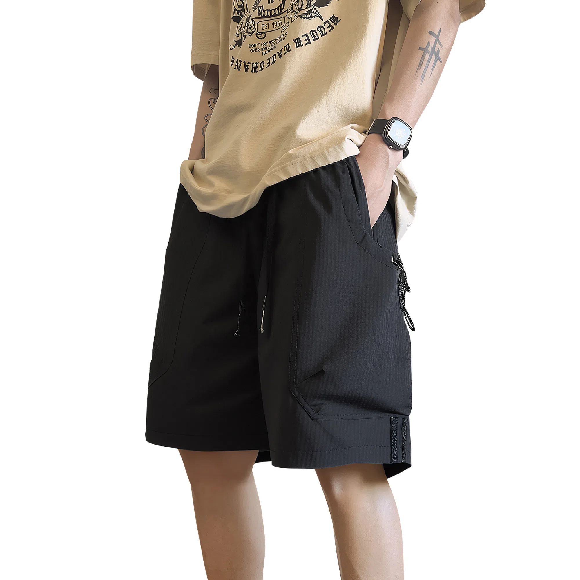 稻草人 美式学院风大口袋百搭柔软舒适宽松凉感五分工装短裤 男女同款