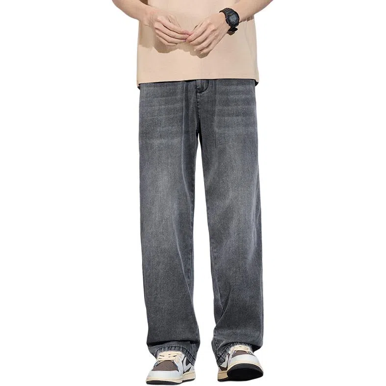 顶峰保罗 莱赛尔凉感透气水洗直筒长裤美式复古高街宽松小众百搭高级感薄款透气阔腿牛仔裤 男女同款