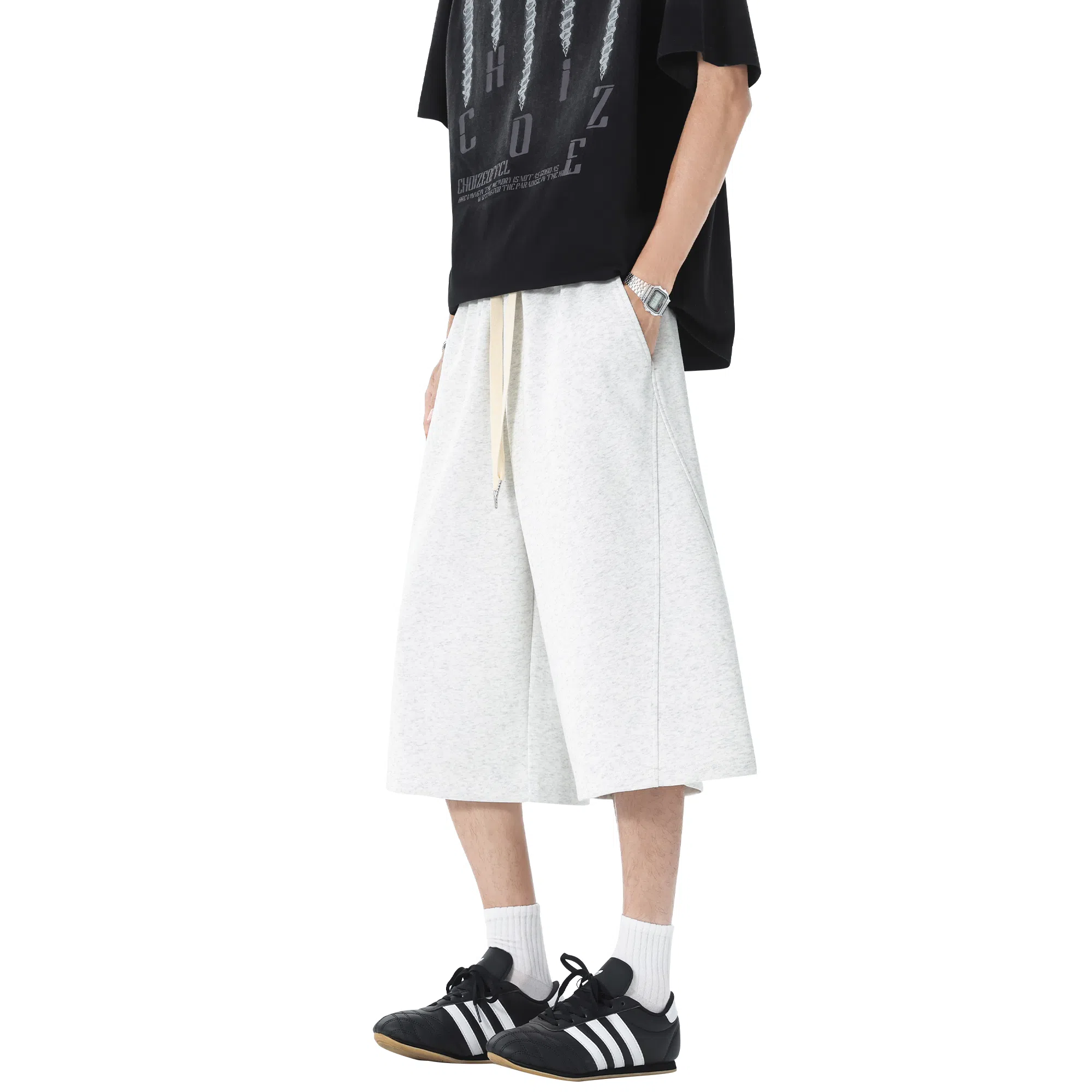 稻草人 美式复古设计感简约基础纯色宽松亲肤舒适凉感百搭日常通勤运动七分休闲短裤 男女同款