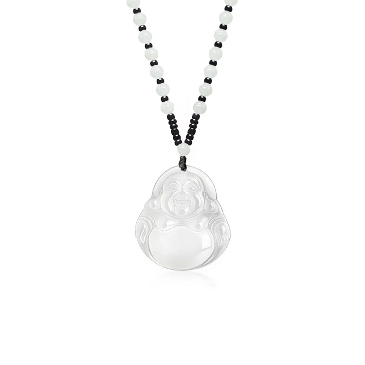 鸳鸯金楼 新中式国风系列 温润弥勒佛像 高级感浅色观音/弥勒佛编绳串珠 玉髓 项链 男女同款情侣款